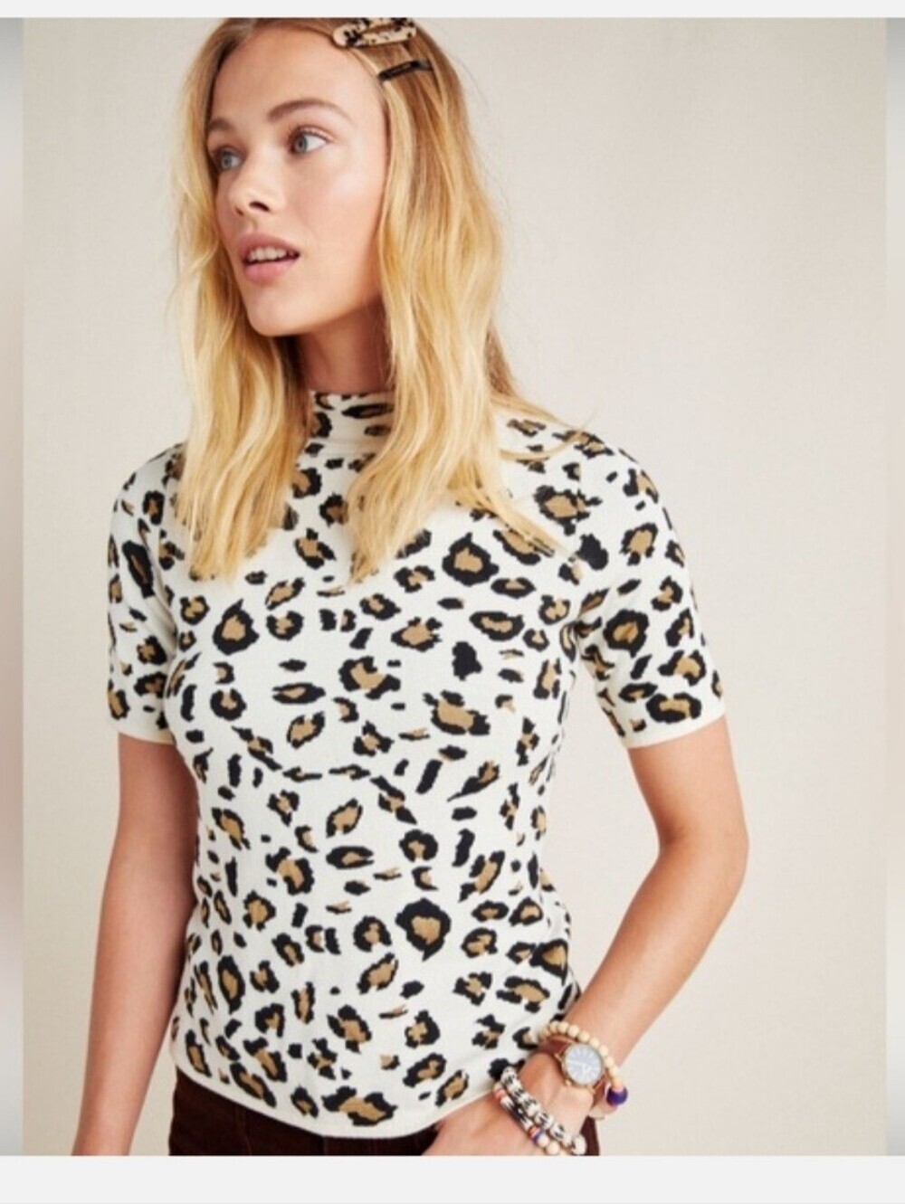 Anthropologie Naomi Animal Print Mock Neck Sweater Size XS By Field And Flower